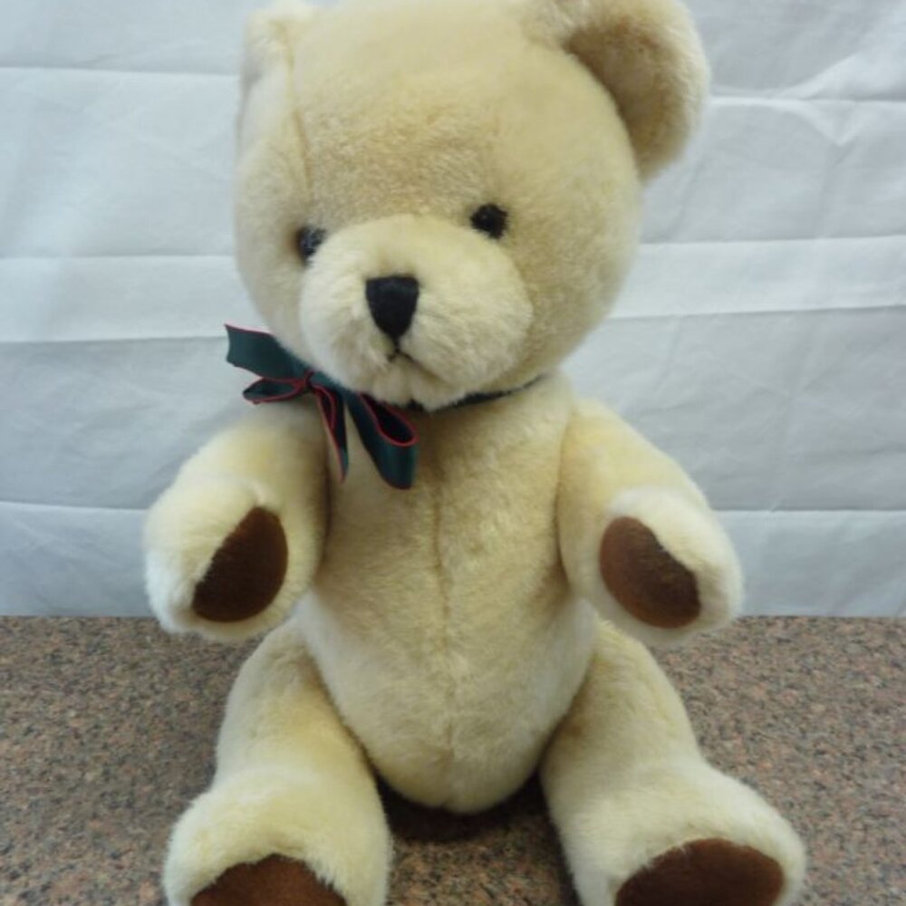 Prettique Teddy Bear Cream and Brown with Green/Red Bow 18”